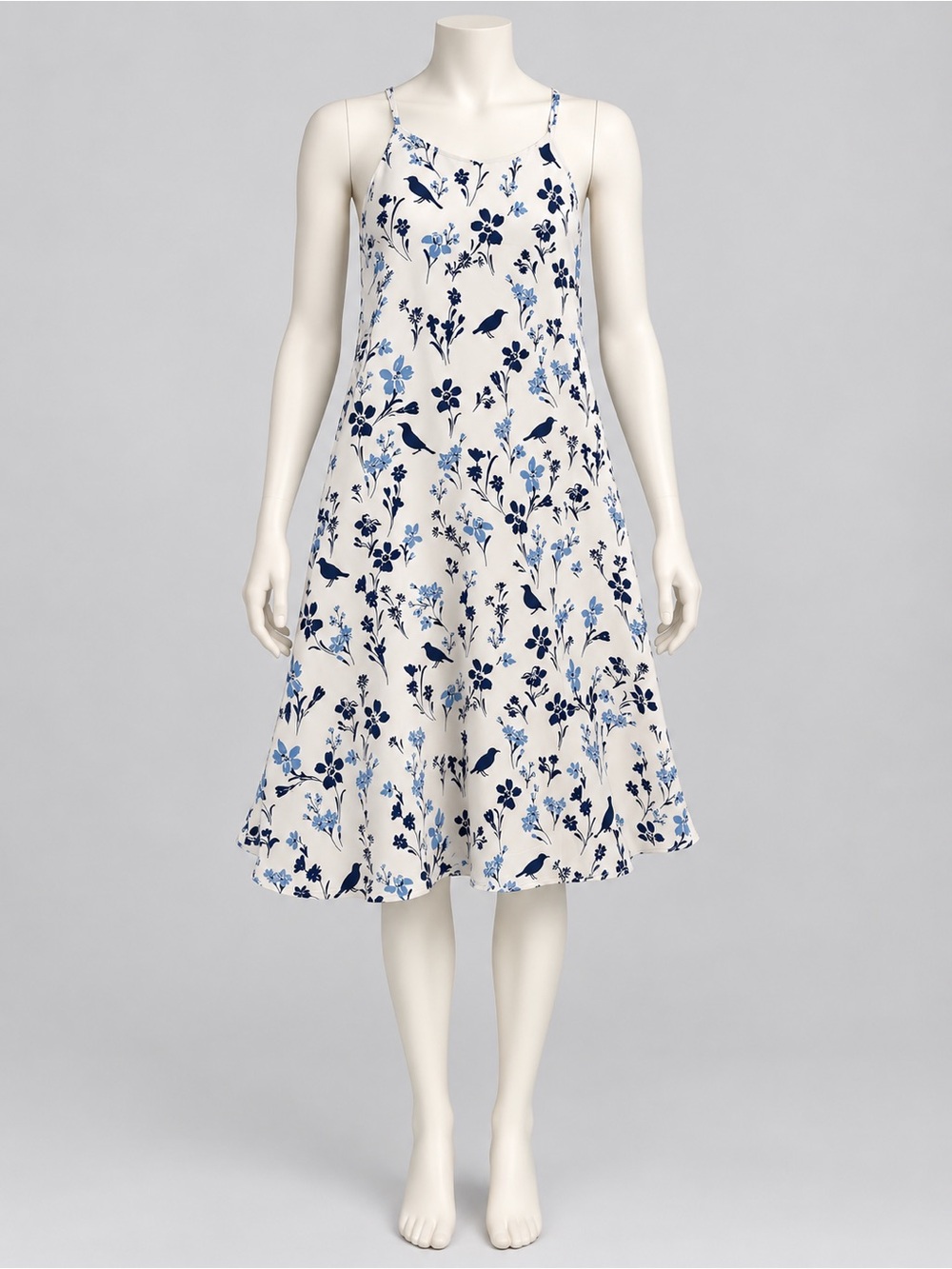 Blue Floral Spaghetti-Strap Midi Dress